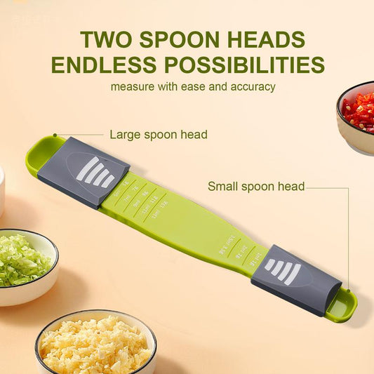 Adjustable Dual Head Measuring Spoon with Gram ML Scale 8 Level Slide Design Kitchen Gadget for Baking Spices Coffee Powder Easy to Use BPA Free