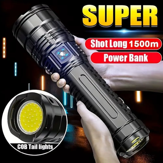 High Power LED Flashlight Super Bright LED Spotlight Long Range Torch Emergency Outdoor with 5 Lighting Modes Zoomable