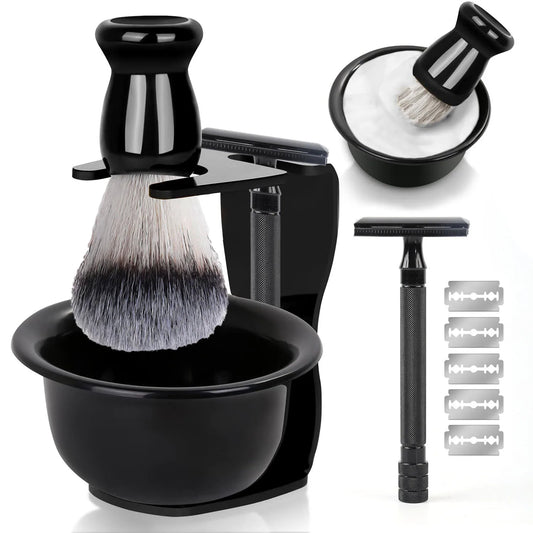Professional Shaving Kit for Men - Shaving Bowl, Brush, Razor Stand & Blades, Essential Grooming Tools for Barbershop & Home Use