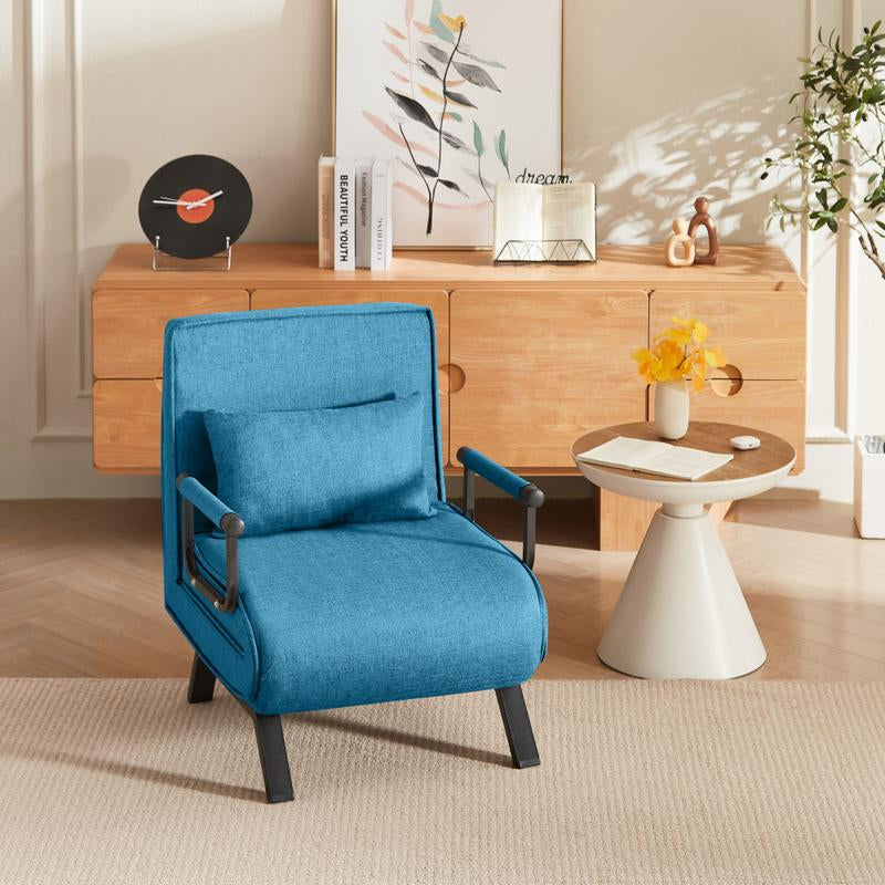 Convertible Chair Bed Sleeper for Adults, 5 in 1 Folding Chair Bed with 5-Position Adjustable Backrest & Pillow, Comfy Single Futon Sofa Bed for Small Spaces, Apartment, Office (Blue) Lounge Furniture