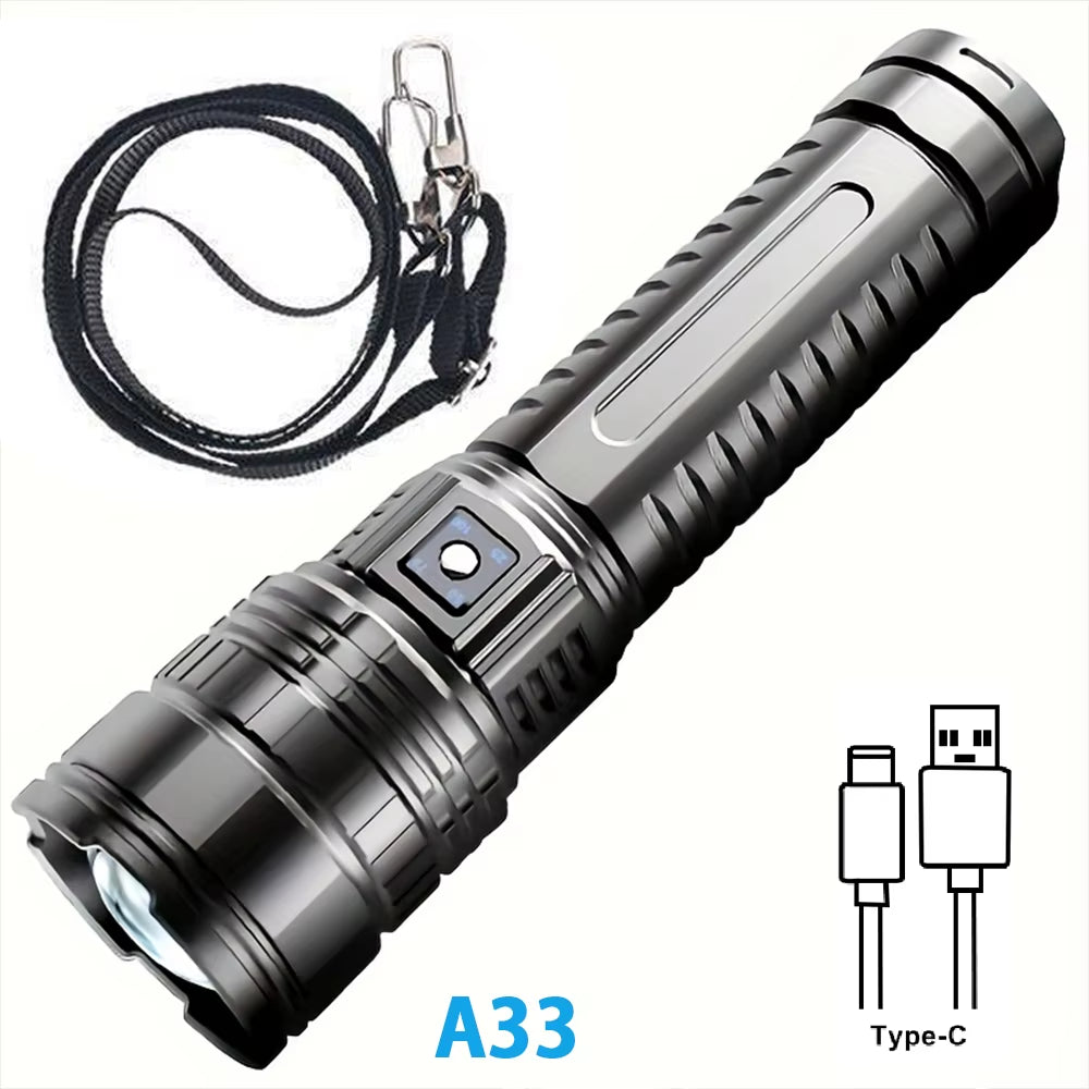 High Power LED Flashlight Super Bright LED Spotlight Long Range Torch Emergency Outdoor with 5 Lighting Modes Zoomable
