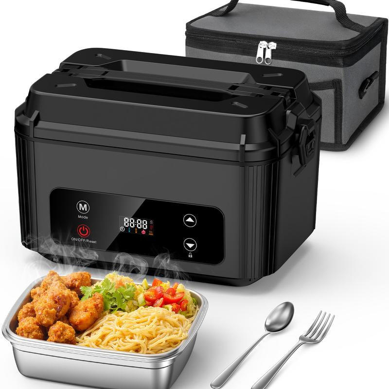 OGERY Self-Heating Electric Lunch Box, 100W Faster Heated Cordless Lunch Box for Adults with Automatic Heating, 40 Fl Oz 304 Stainless Steel Food Warmer with Timer for Hot Meals Anywhere