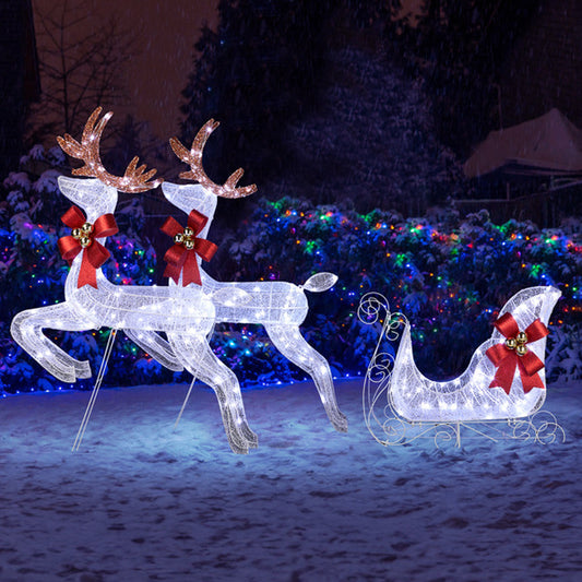 211X27.5X100Cm Deer Sled, White Light, Powder Mesh, Christmas Lights, Reindeer