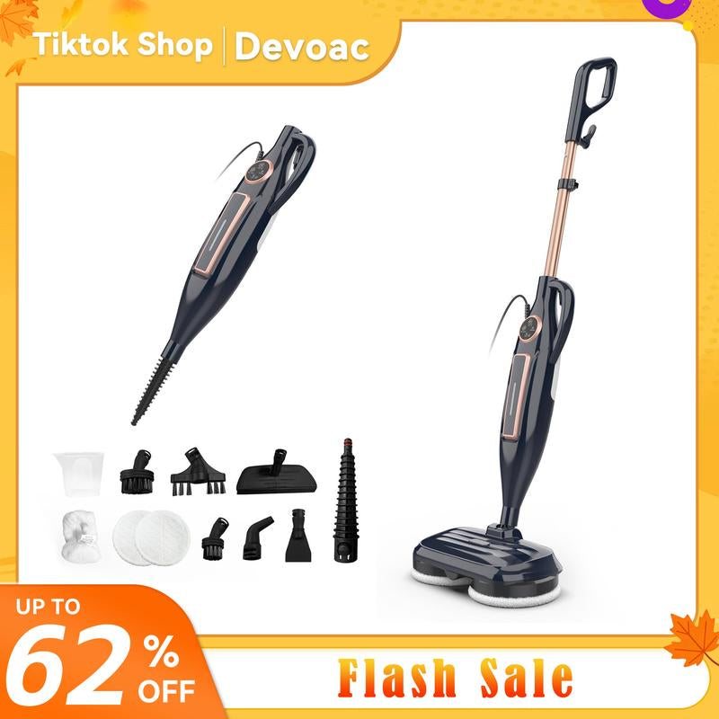 DEVOAC VM6 Electric Rotating Steam Mop & Household Steam Cleaner, 10-In-1 Steam Mop, 3 Adjustable Steam Levels,Floors Clean, Kitchen, Tiles, Walls, Cabinets, Gaps; Fast Heat-Up, Removes Grease and Grime, Multi-Purpose Cleaning Tool