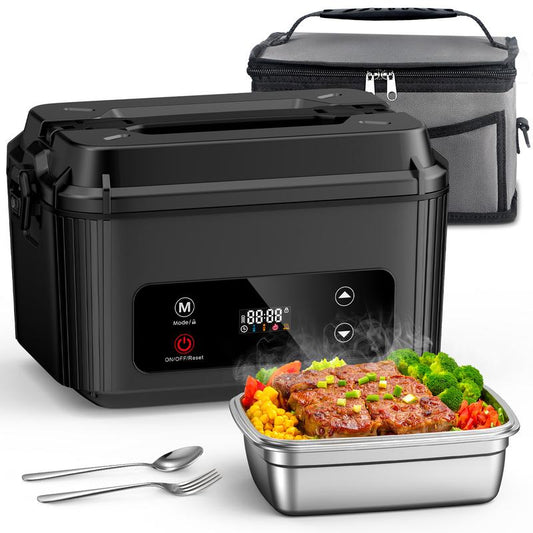 OGERY Self-Heating Electric Lunch Box, 100W Faster Heated Cordless Lunch Box for Adults with Automatic Heating, 40 Fl Oz 304 Stainless Steel Food Warmer with Timer for Hot Meals Anywhere