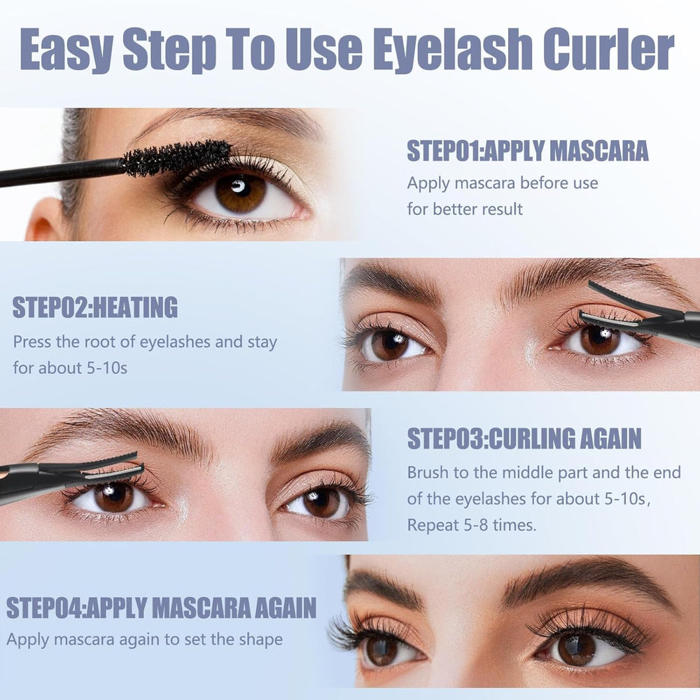 Heated Eyelash Curlers - 2 in 1 Clip- Type Heated Lash Curler Best Seller Electric Eyelash Curler LED Display 3 Temp Settings for Makeup Tools USB Rechargeable Natural Curling 24H Long Lasting 2A