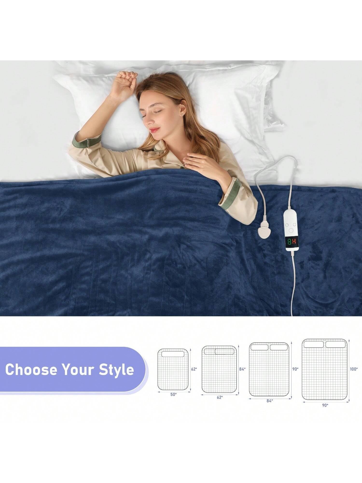 1PC Electric Blanket Heated Throw, Soft Flannel Heating Blanket with 8 Hours Auto off 10 Fast Heating Levels Machine Washable Sherpa Heated Blanket with Overheating Protection