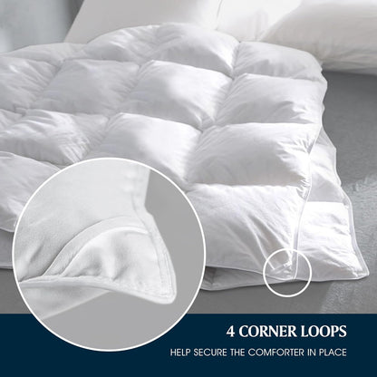 Goose Feather down Fiber Cotton Comforter Queen Size - 100% Cotton Duvet Insert - Hotel Luxury Hypoallergenic Bedding Comforter All Season Medium Warmth 90 X 90 Inch White