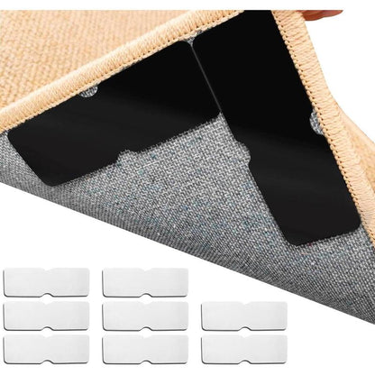 Double-Sided Rug Pad Grippers for Hardwood Floors and Tiles - No Washable Non Slip Adhesive Pads for Area Rugs, Keeping Corners Flat (8Pcs, 2X6 Inch, Carpet Tape)
