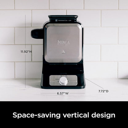 BW1001 Neverstick PRO Belgian Waffle Maker, Vertical Design, 5 Shade Settings, with Precision-Pour Cup & Chef-Curated Recipe Guide, Black & Silver