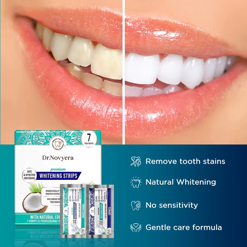 Gurunanda Whitening Strips, 7-Day Treatment (7 Strips per Pack)- Enamel-Safe Strips for Sensitive Teeth - Non-Slip
