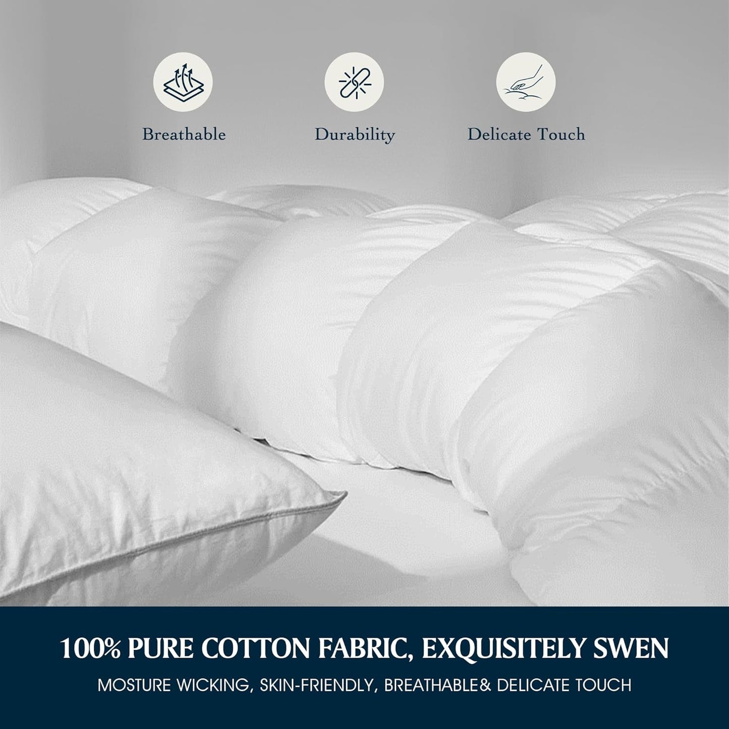 Goose Feather down Fiber Cotton Comforter Queen Size - 100% Cotton Duvet Insert - Hotel Luxury Hypoallergenic Bedding Comforter All Season Medium Warmth 90 X 90 Inch White