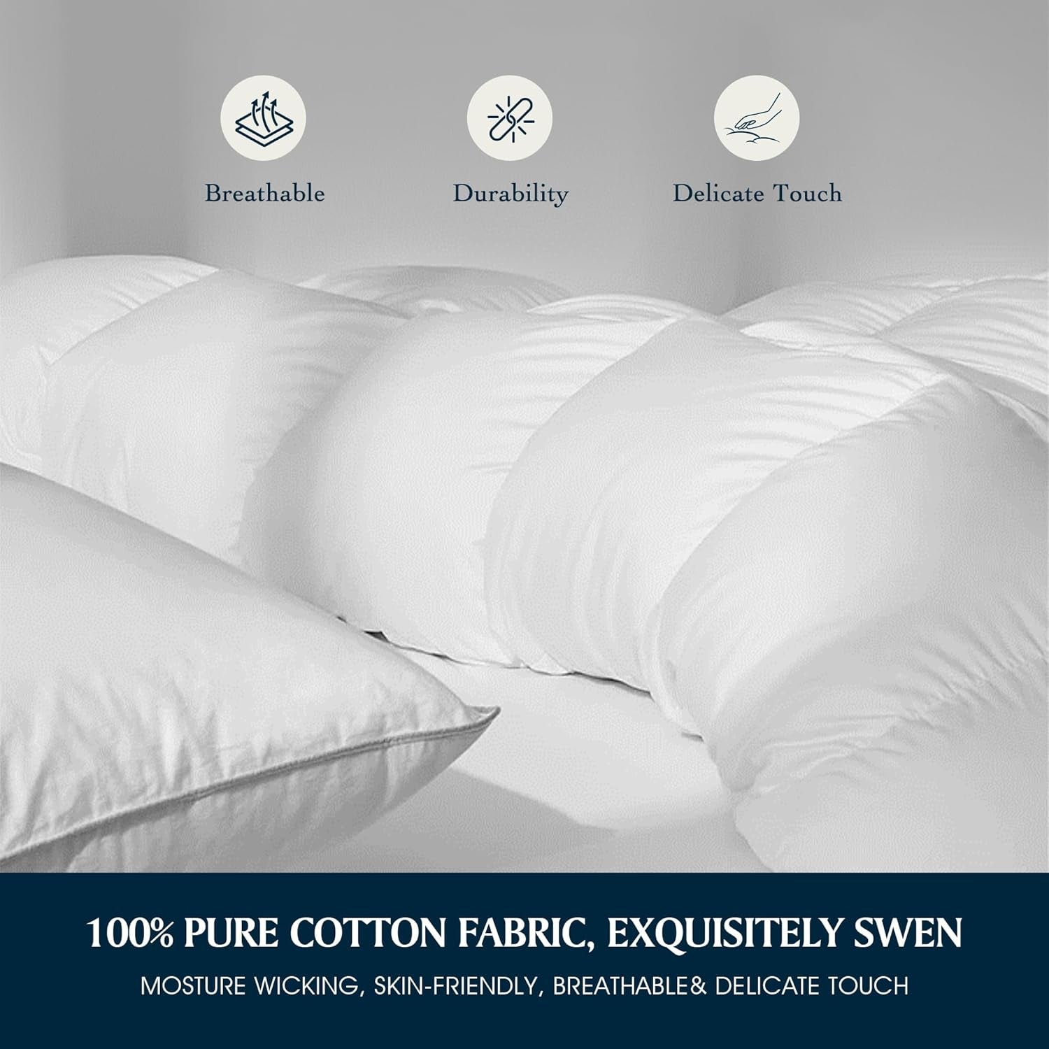 Goose Feather down Fiber Cotton Comforter Queen Size - 100% Cotton Duvet Insert - Hotel Luxury Hypoallergenic Bedding Comforter All Season Medium Warmth 90 X 90 Inch White