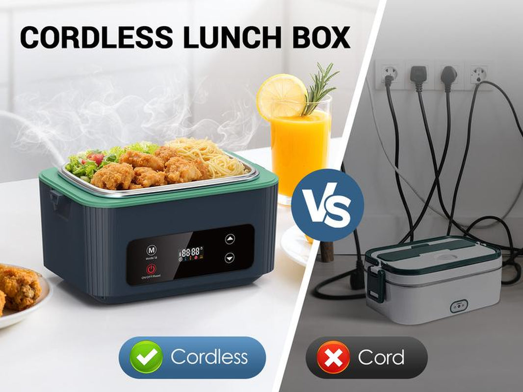 OGERY Self-Heating Electric Lunch Box, 100W Faster Heated Cordless Lunch Box for Adults with Automatic Heating, 40 Fl Oz 304 Stainless Steel Food Warmer with Timer for Hot Meals Anywhere