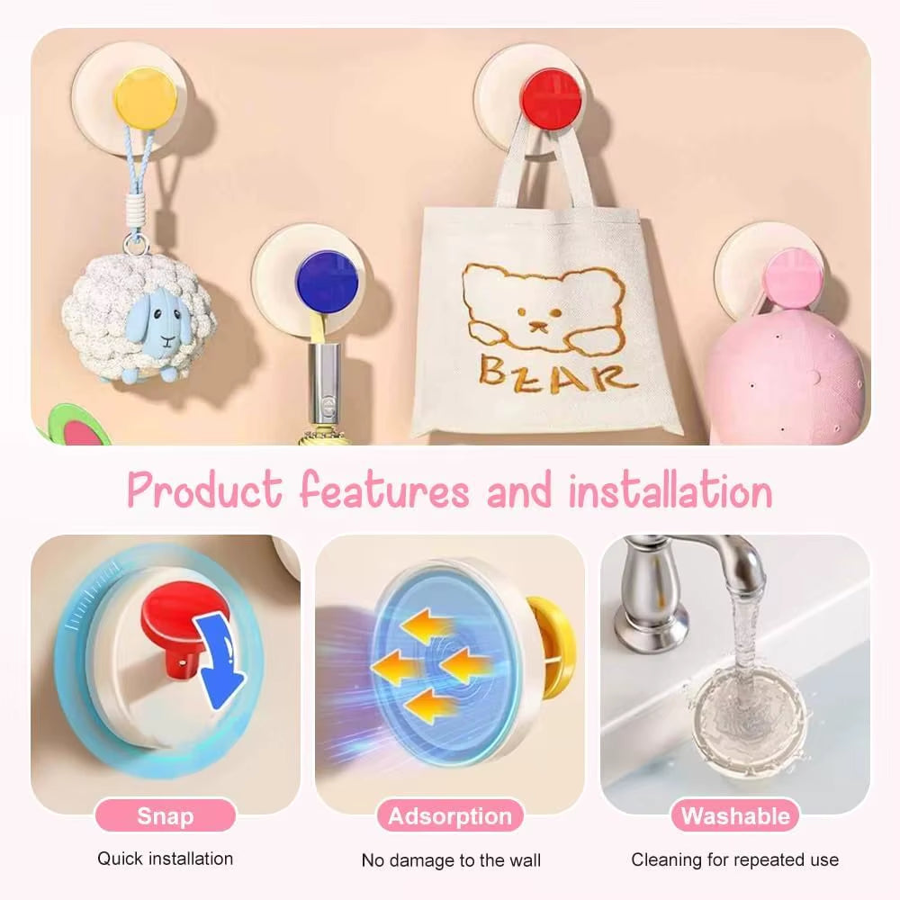 Suction Cup Hooks 2025 Upgrade Reusable Heavy Duty Vacuum Suction Cups with No Drill Hook Colorful Hooks for Shower Bathroom