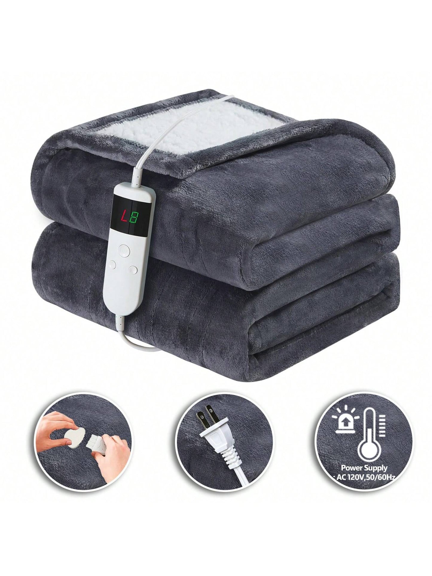 1PC Electric Blanket Heated Throw, Soft Flannel Heating Blanket with 8 Hours Auto off 10 Fast Heating Levels Machine Washable Sherpa Heated Blanket with Overheating Protection
