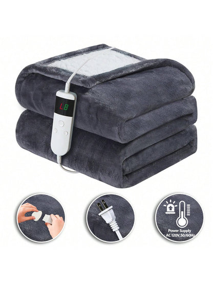 1PC Electric Blanket Heated Throw, Soft Flannel Heating Blanket with 8 Hours Auto off 10 Fast Heating Levels Machine Washable Sherpa Heated Blanket with Overheating Protection