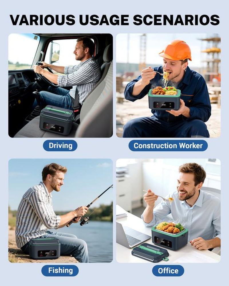 OGERY Self-Heating Electric Lunch Box, 100W Faster Heated Cordless Lunch Box for Adults with Automatic Heating, 40 Fl Oz 304 Stainless Steel Food Warmer with Timer for Hot Meals Anywhere