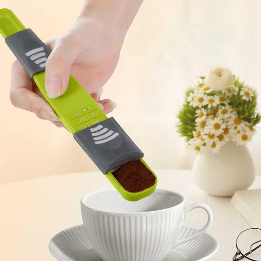 Adjustable Dual Head Measuring Spoon with Gram ML Scale 8 Level Slide Design Kitchen Gadget for Baking Spices Coffee Powder Easy to Use BPA Free