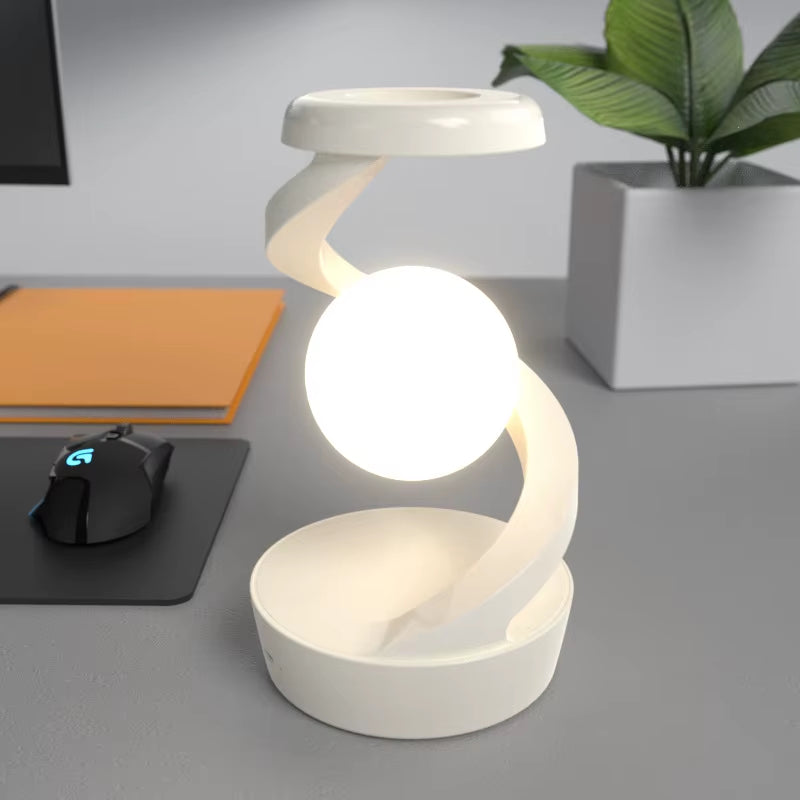 Creative Table Lamp, Rotating Floating Lampwith 15W Wireless Charger, Mobile Phone Wireless Charger, RGB Atmosphere Night Light