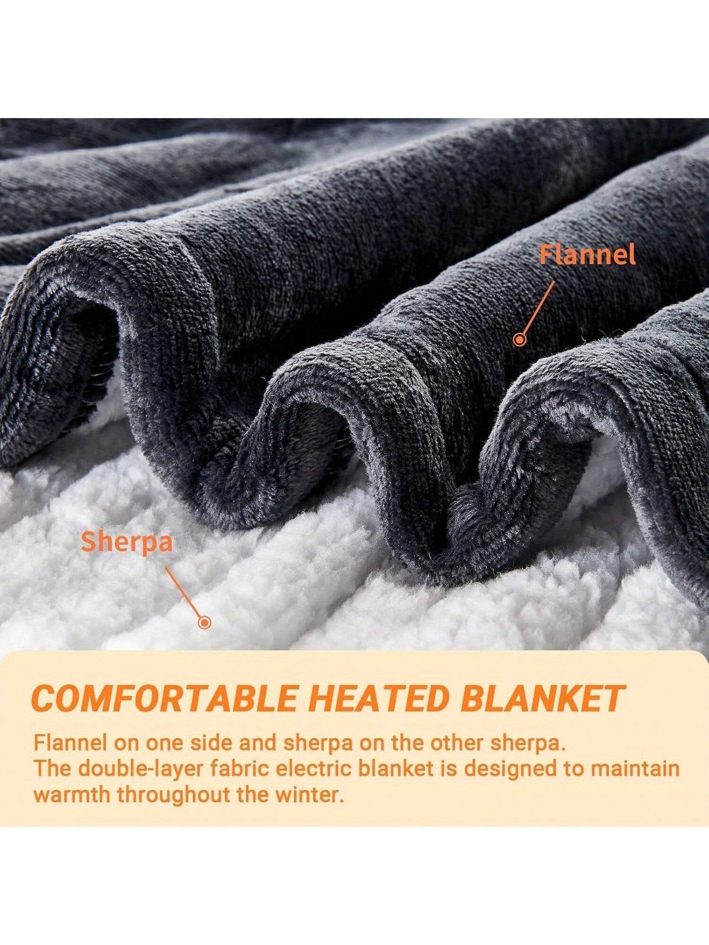 1PC Electric Blanket Heated Throw, Soft Flannel Heating Blanket with 8 Hours Auto off 10 Fast Heating Levels Machine Washable Sherpa Heated Blanket with Overheating Protection