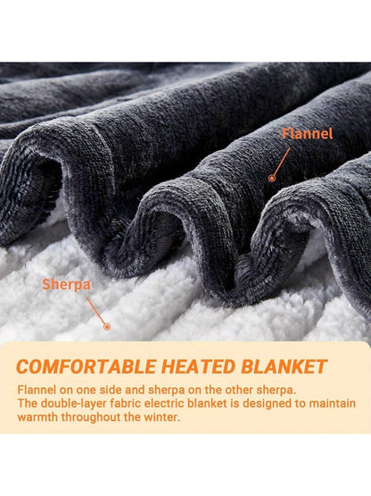 1PC Electric Blanket Heated Throw, Soft Flannel Heating Blanket with 8 Hours Auto off 10 Fast Heating Levels Machine Washable Sherpa Heated Blanket with Overheating Protection