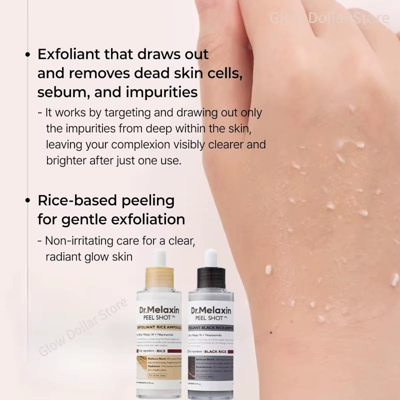 Korean Dr.Melaxin Peel Shot Glow Rice Peeling Ampoule,Soft Exfoliating Face Body Scrub Pore Shrinking Serum Skin Care Products