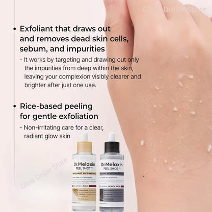 Korean Dr.Melaxin Peel Shot Glow Rice Peeling Ampoule,Soft Exfoliating Face Body Scrub Pore Shrinking Serum Skin Care Products