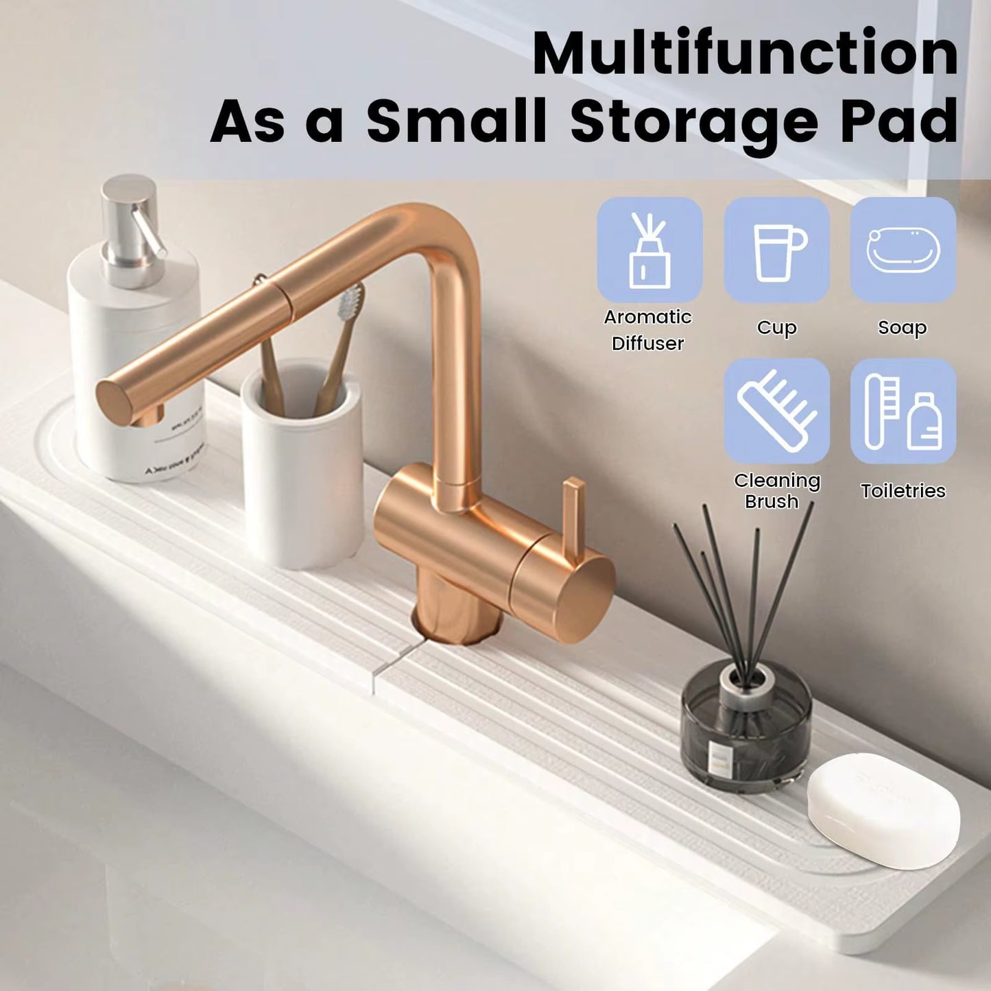 Faucet Mat Kitchen Sink Long Diatomite Fast Drying Stone Sink Tray Absorbent Moisture Faucet Splash Guard for Bathroom Counter