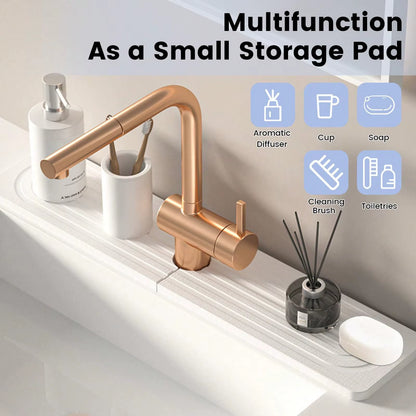 Faucet Mat Kitchen Sink Long Diatomite Fast Drying Stone Sink Tray Absorbent Moisture Faucet Splash Guard for Bathroom Counter