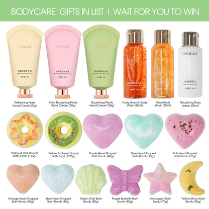 4Pcs Bath & Body Gift Set for Women, Nourishing Home Spa Kit with Body Wash, Bath Bomb, Body Lotion, Hand Cream