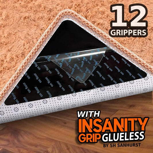 SH Sanhurst Insanity Grip Glueless Rug Grippers for Carpets, Rugs, & Mats - Carpet Tape Safe for Hardwood Floors & Rugs on Carpets