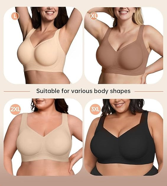 Women's Wireless Push Up Bra | Full Coverage Seamless Support Bra for Plus Size & Older Women