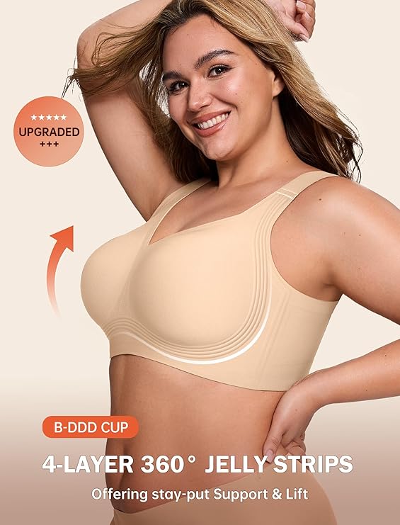 Women's Wireless Push Up Bra | Full Coverage Seamless Support Bra for Plus Size & Older Women
