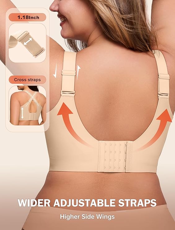 Women's Wireless Push Up Bra | Full Coverage Seamless Support Bra for Plus Size & Older Women