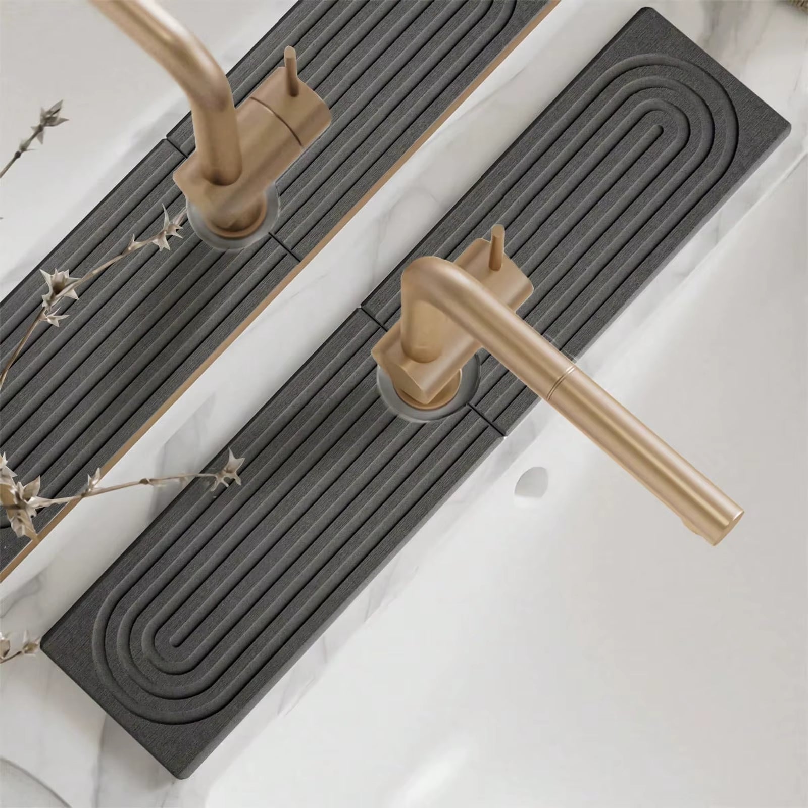 Faucet Mat Kitchen Sink Long Diatomite Fast Drying Stone Sink Tray Absorbent Moisture Faucet Splash Guard for Bathroom Counter