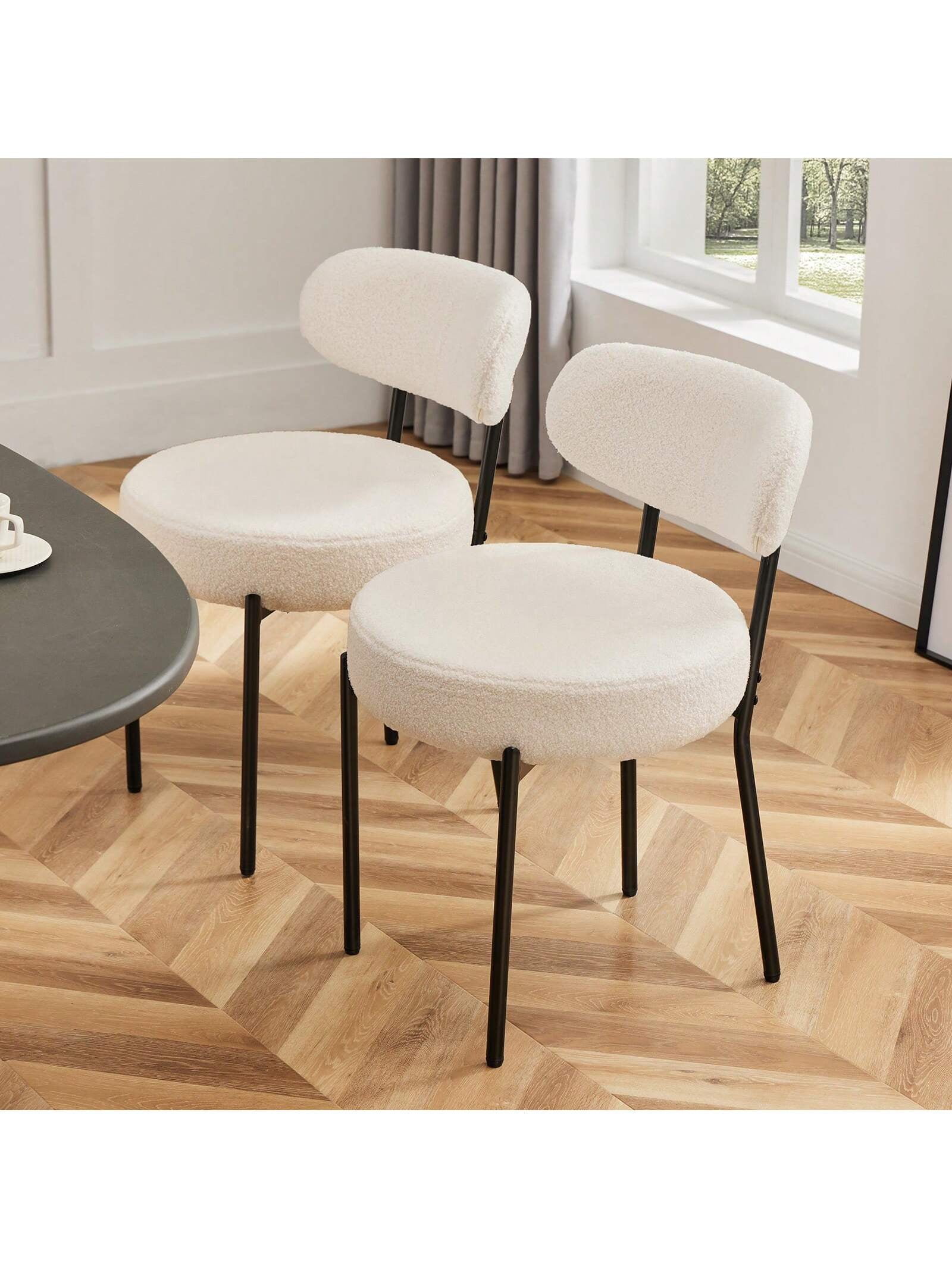 Dining Chairs Set of 2, round Upholstered Dining Chairs with Black Metal Legs, Modern Dining Room Chairs for Dining Room, Kitchen, Living Room