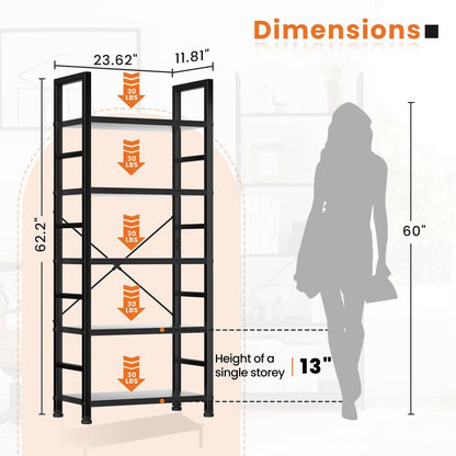 5 Tiers Bookshelf, Classical Modern Book Shelf, Tall Display Shelves in Living Room/Home/Office, Storage Organizer for Cds/Books/Movies