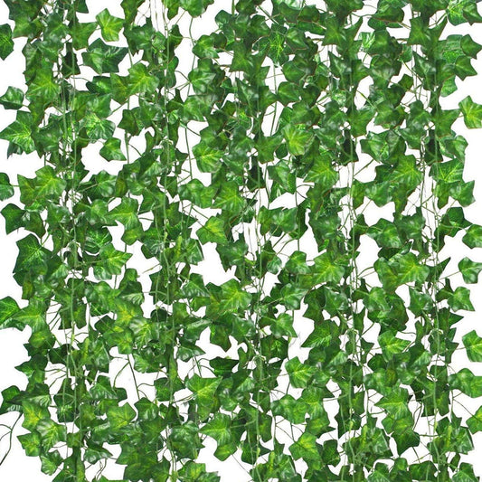 12 Pack Artificial Ivy Garland – Fake Vines with Clips for Home & Room Decor