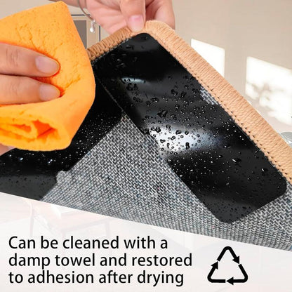 Double-Sided Rug Pad Grippers for Hardwood Floors and Tiles - No Washable Non Slip Adhesive Pads for Area Rugs, Keeping Corners Flat (8Pcs, 2X6 Inch, Carpet Tape)