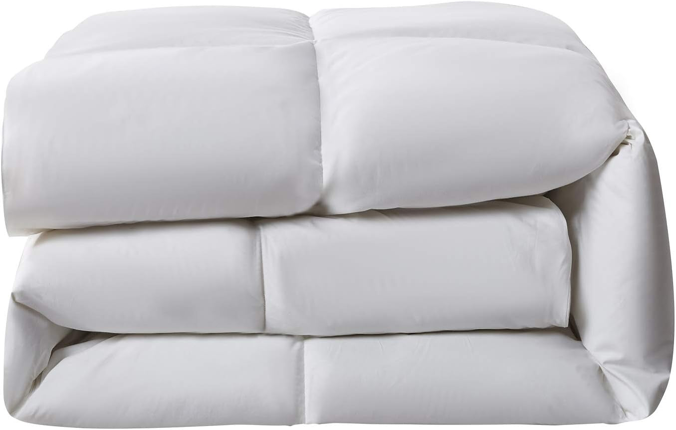 Goose Feather down Fiber Cotton Comforter Queen Size - 100% Cotton Duvet Insert - Hotel Luxury Hypoallergenic Bedding Comforter All Season Medium Warmth 90 X 90 Inch White
