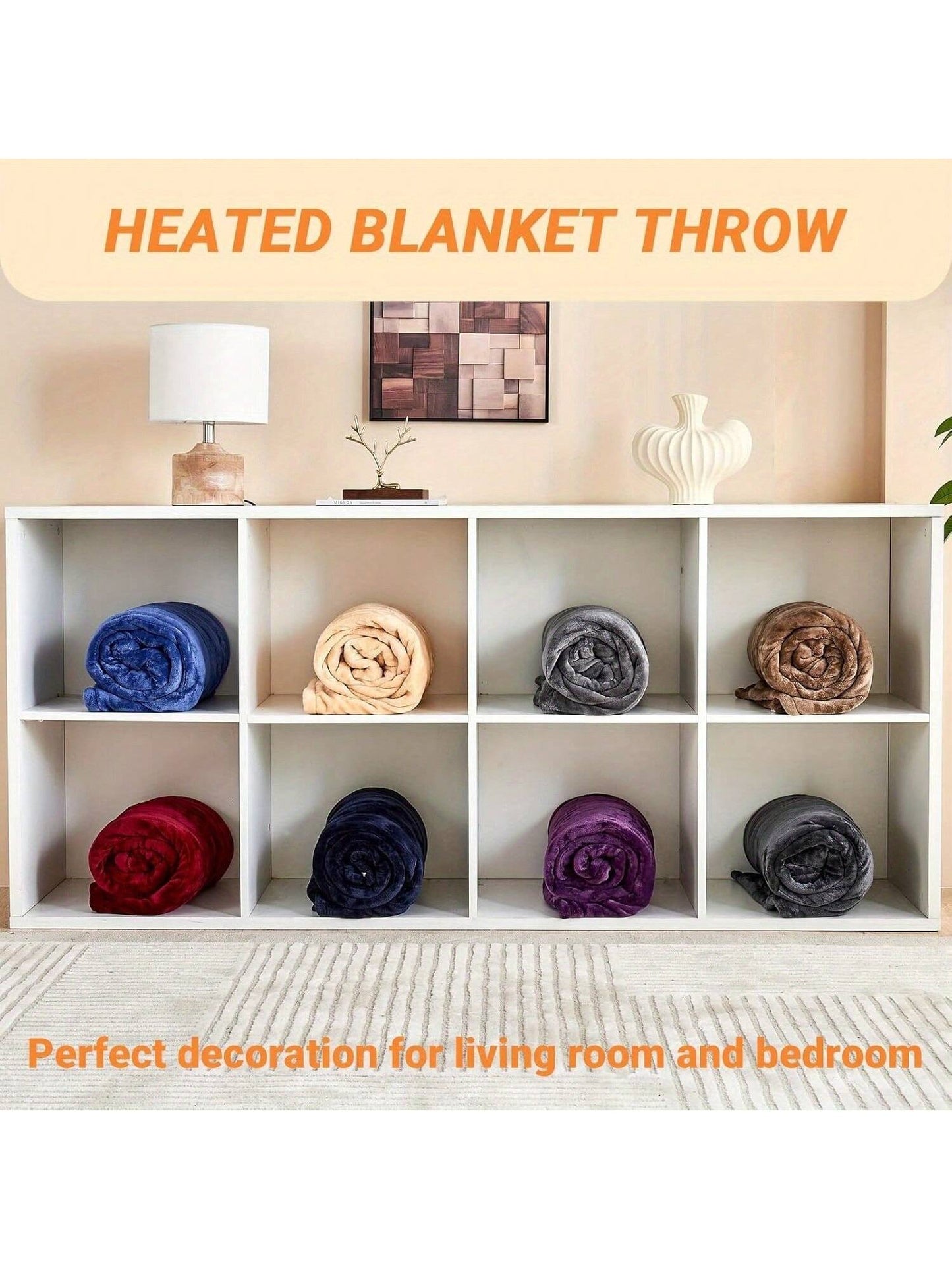 1PC Electric Blanket Heated Throw, Soft Flannel Heating Blanket with 8 Hours Auto off 10 Fast Heating Levels Machine Washable Sherpa Heated Blanket with Overheating Protection