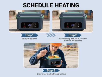 OGERY Self-Heating Electric Lunch Box, 100W Faster Heated Cordless Lunch Box for Adults with Automatic Heating, 40 Fl Oz 304 Stainless Steel Food Warmer with Timer for Hot Meals Anywhere