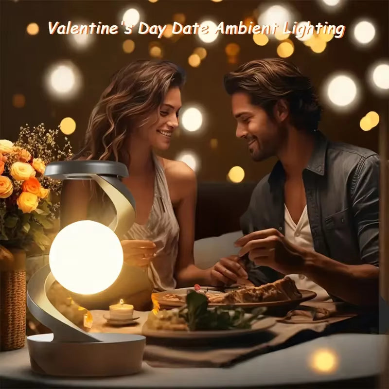 Creative Table Lamp, Rotating Floating Lampwith 15W Wireless Charger, Mobile Phone Wireless Charger, RGB Atmosphere Night Light