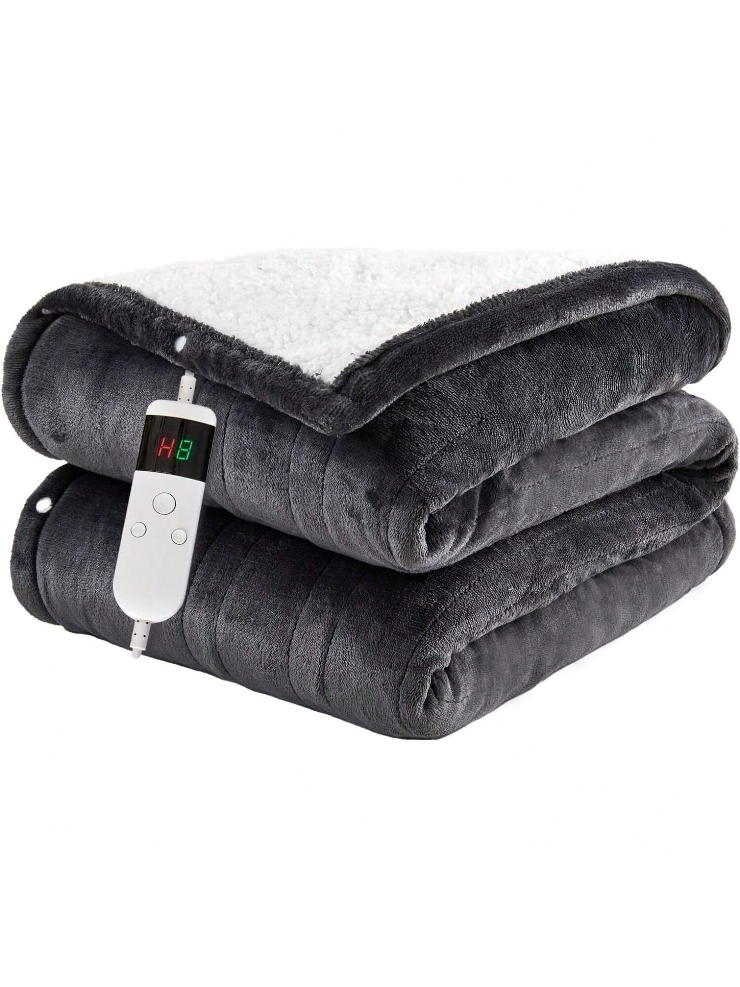 1PC Electric Blanket Heated Throw, Soft Flannel Heating Blanket with 8 Hours Auto off 10 Fast Heating Levels Machine Washable Sherpa Heated Blanket with Overheating Protection