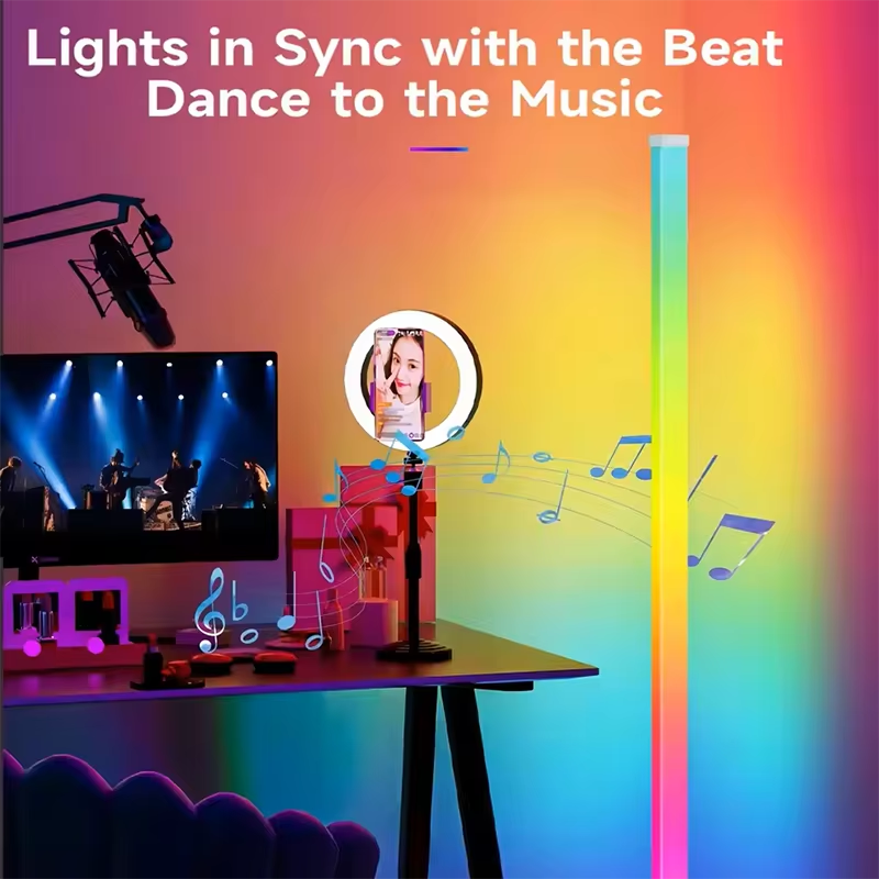 Modern Floor Lamp with Music Sync & 16 Million DIY Colors Dual Control via APP & Remote USB Music Synchronization for Bedroom Living Room Gaming Room