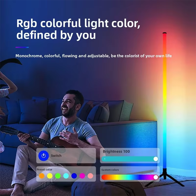 Modern Floor Lamp with Music Sync & 16 Million DIY Colors Dual Control via APP & Remote USB Music Synchronization for Bedroom Living Room Gaming Room