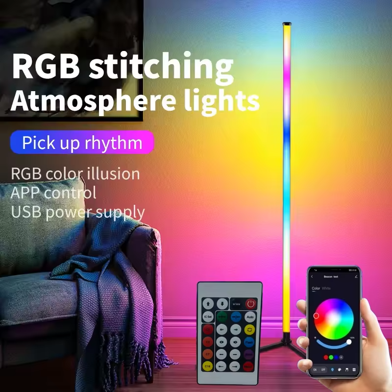 Modern Floor Lamp with Music Sync & 16 Million DIY Colors Dual Control via APP & Remote USB Music Synchronization for Bedroom Living Room Gaming Room