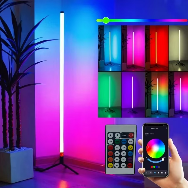 Modern Floor Lamp with Music Sync & 16 Million DIY Colors Dual Control via APP & Remote USB Music Synchronization for Bedroom Living Room Gaming Room