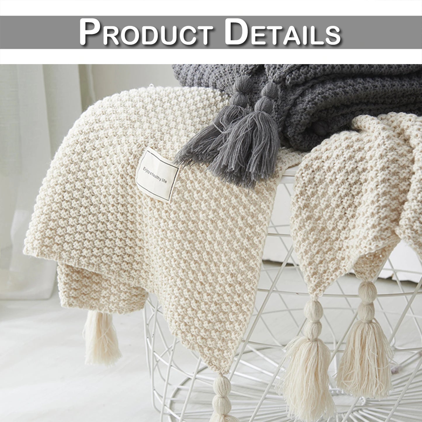 Knitted Throw Blanket for Sofa Couch Super Soft Decorative Blanket for Bed Living Room Solid Chair Tassels Blankets Bedspread